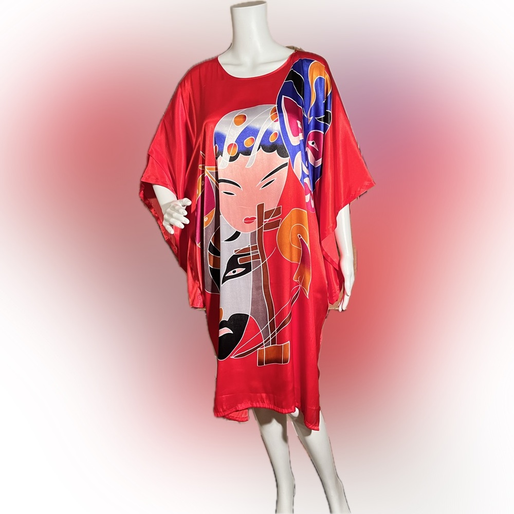Kimono style bright red midi dress or top